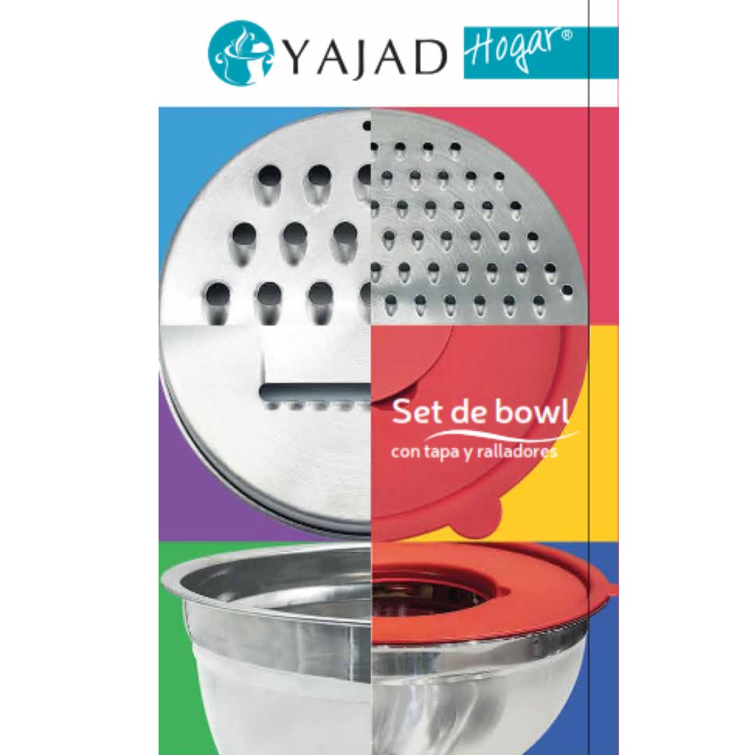 Yajad Set de Bowl de Mezcla Multifuncional Acero Inoxidable 26cm | Con Tapa y 3 Ralladores Intercambiables | Cuenco Antideslizante, Fácil de Limpiar, para Ensaladas y Pasta en la Cocina.
