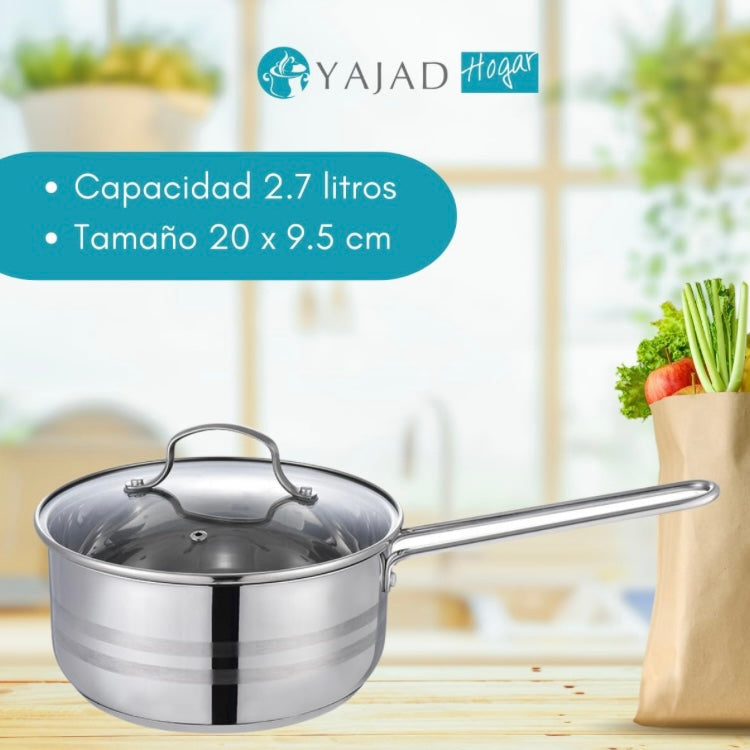Cacerola Cazo Acero Inoxidable con Tapa de Vidrio Templado