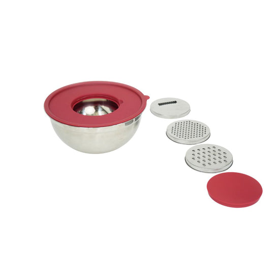 Yajad Set de Bowl de Mezcla Multifuncional Acero Inoxidable 26cm | Con Tapa y 3 Ralladores Intercambiables | Cuenco Antideslizante, Fácil de Limpiar, para Ensaladas y Pasta en la Cocina.