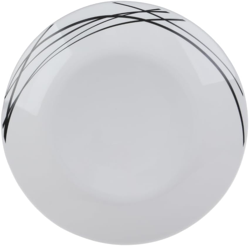 Juego de Vajilla de Vidrio Opal, 16 Piezas, Diseño Jazz con Rayas Negras, para 4 Personas, Apto para Microondas y Lavavajillas