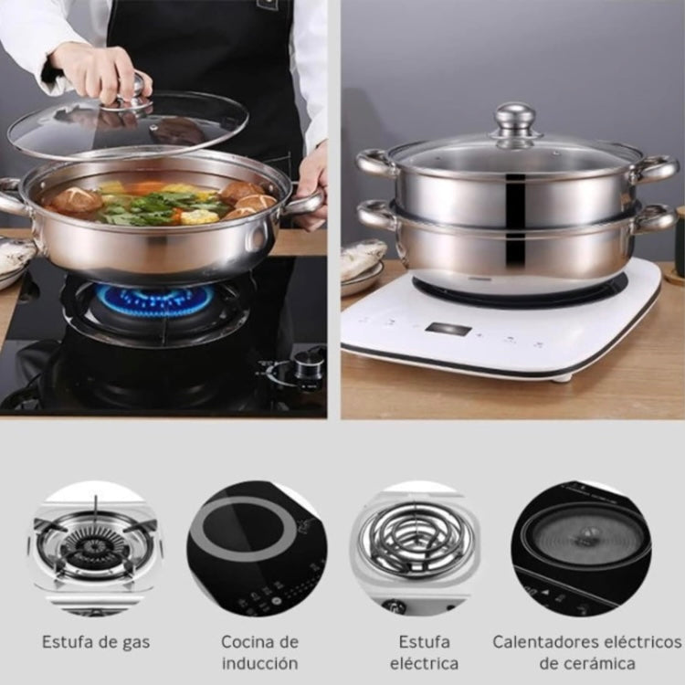 Vaporera Acero Inoxidable con Tapa 28 cm
