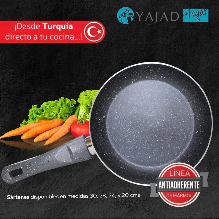 Sartén Antiadherente de Mármol Gris 30 cm Yajad Hogar | Aluminio Resistente para Cocción Saludable y Uniforme