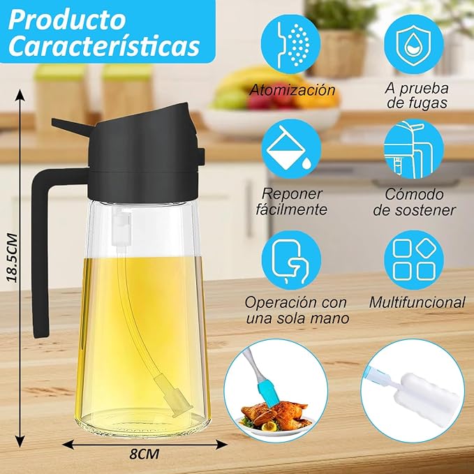 Botella Dispensadora de Aceite 2 en 1 para Cocina (1 pieza) – Dispensador y Pulverizador para Aceite, Ideal para Ensaladas, Carnes y Barbecue – Color Negro