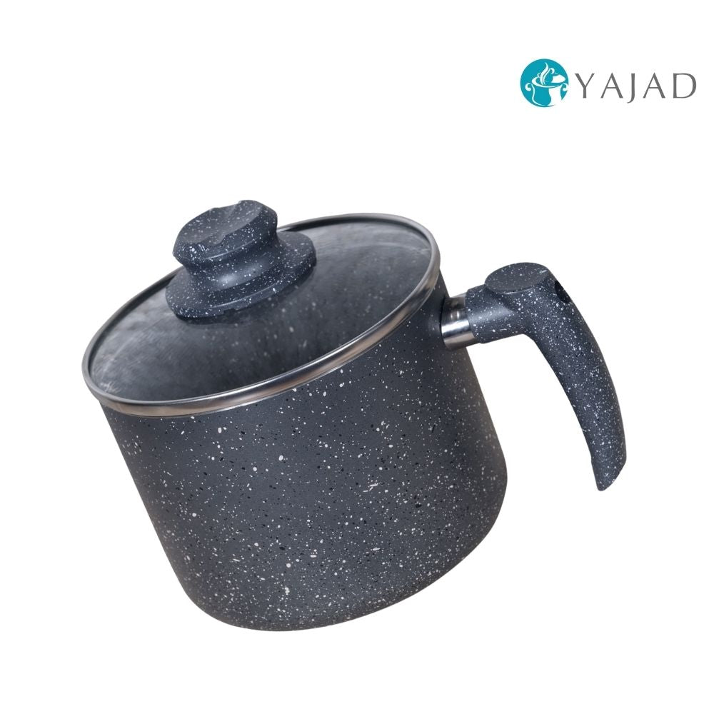 Pocillo Antiadherente 2 lts de Mármol con Tapa de Cristal Templado