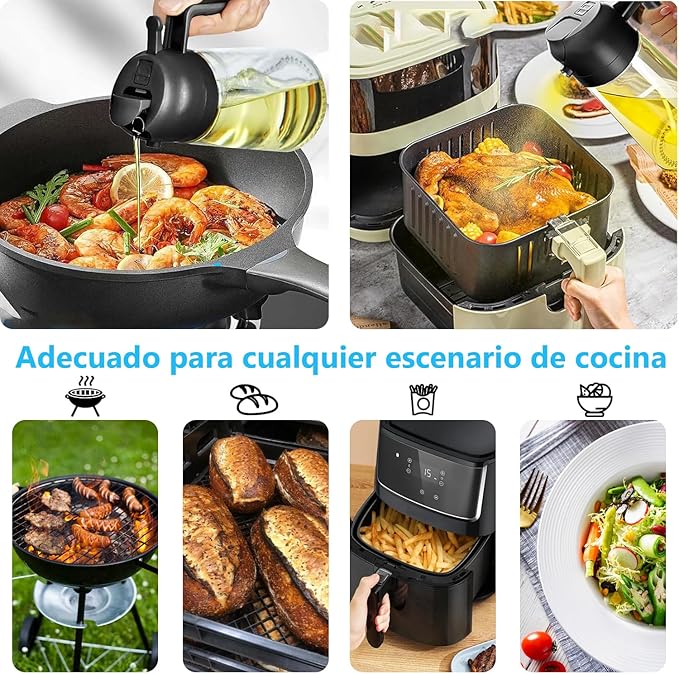 Botella Dispensadora de Aceite 2 en 1 para Cocina (1 pieza) – Dispensador y Pulverizador para Aceite, Ideal para Ensaladas, Carnes y Barbecue – Color Negro