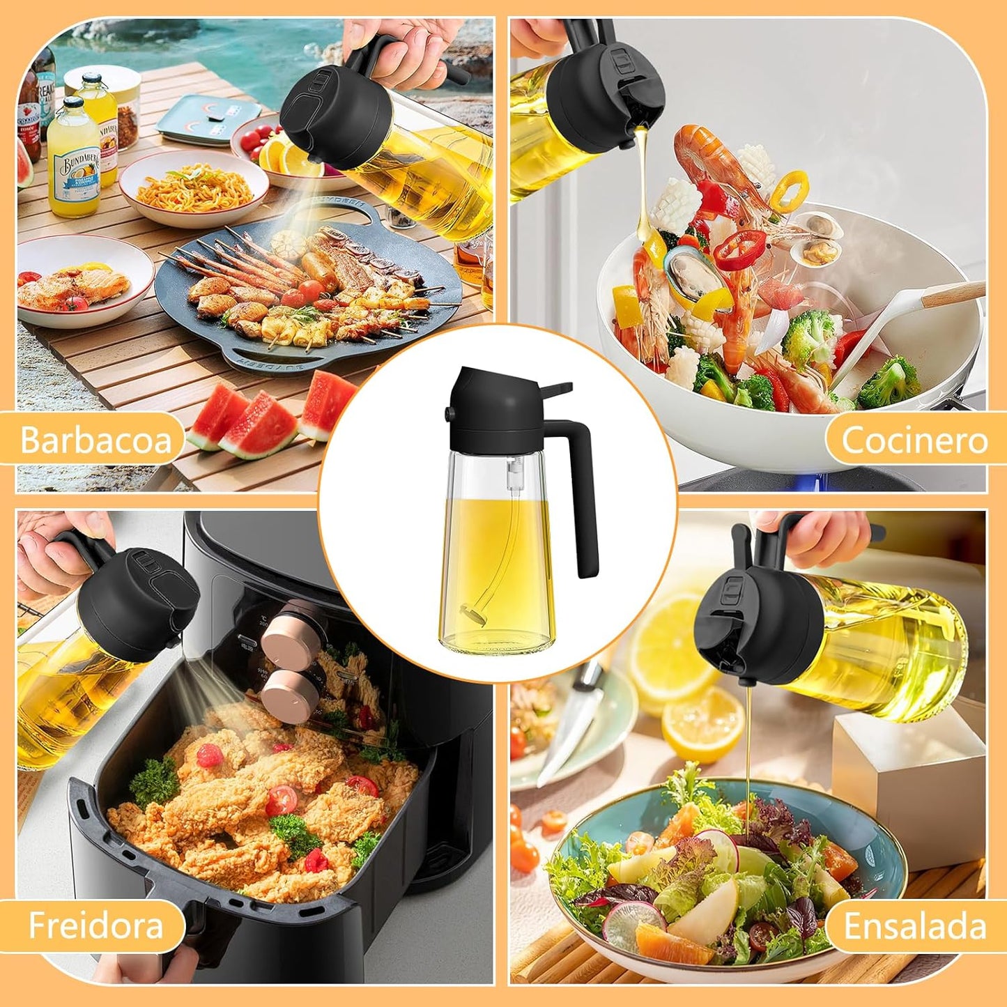 Botella Dispensadora de Aceite 2 en 1 para Cocina (1 pieza) – Dispensador y Pulverizador para Aceite, Ideal para Ensaladas, Carnes y Barbecue – Color Negro