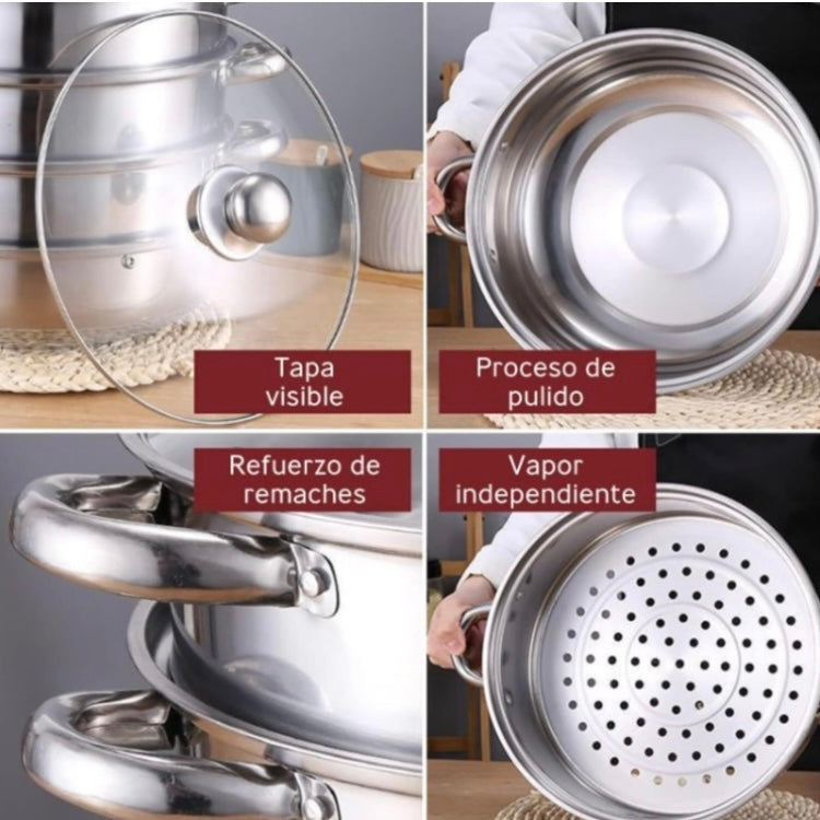 Vaporera Acero Inoxidable con Tapa 28 cm