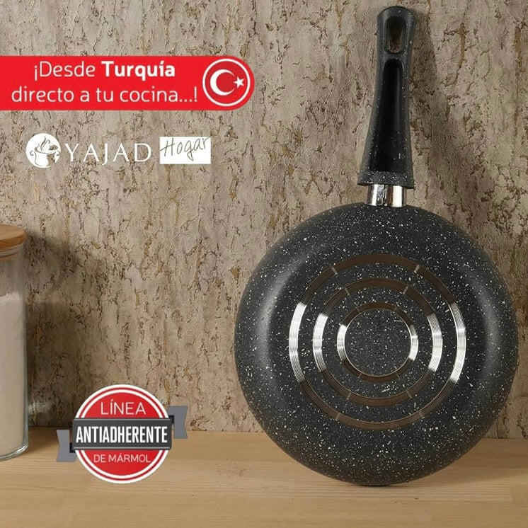 Sartén Antiadherente de Mármol Gris 28 cm Yajad Hogar | Aluminio Resistente para Cocción Saludable y Uniforme