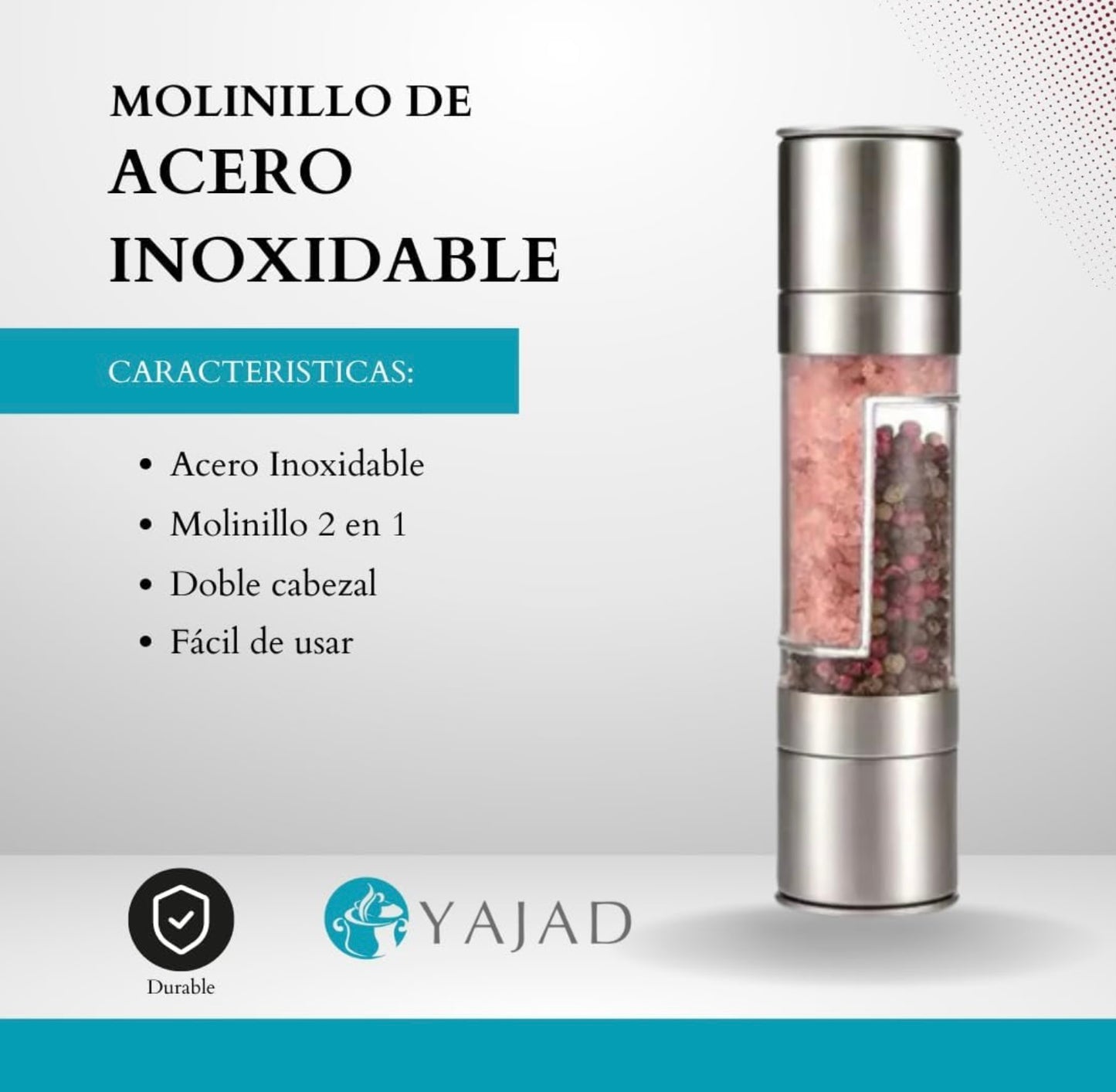 Molinillo de Pimienta y Sal Ajustable 2 en 1 de Acero Inoxidable