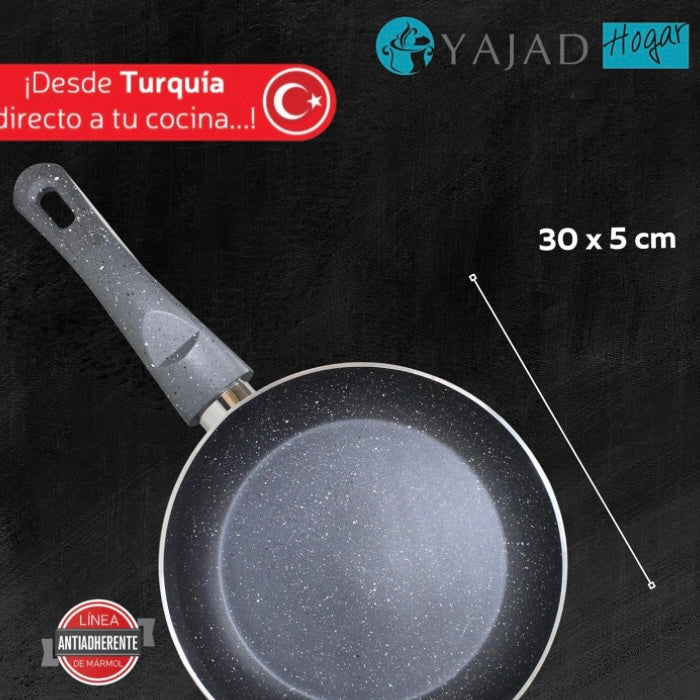 Sartén Antiadherente de Mármol Gris 30 cm Yajad Hogar | Aluminio Resistente para Cocción Saludable y Uniforme