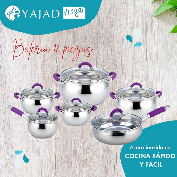 Batería de Cocina de Acero Inoxidable de 12 Piezas