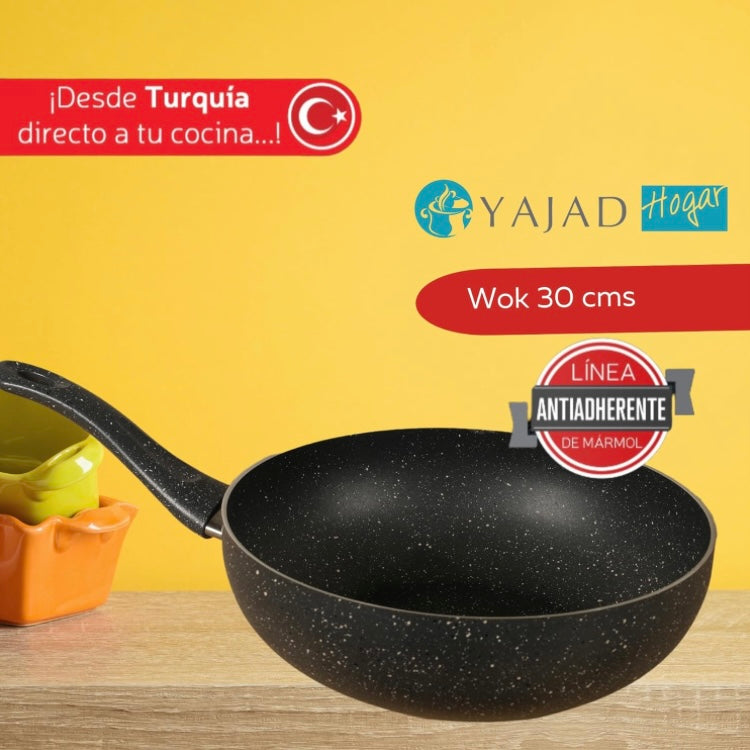 Wok Sartén Profundo Yajad Aluminio Antiadherente 30 cm Color Negro