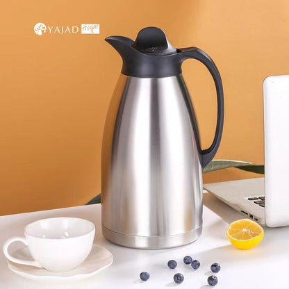 Yajad Hogar Jarra Térmica de Acero Inoxidable, Termo para Café y Agua, Plateado con Negro, Aislamiento al Vacío Frío o Caliente, 2 Litros