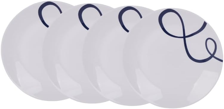 Yajad Hogar Vajilla de Vidrio Opal, 16 Piezas, Diseño Ballet con Ondas Azules, Apta para Microondas