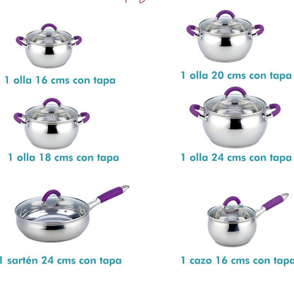 Batería de Cocina 12 piezas Acero Inoxidable Morada