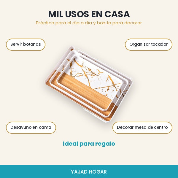 Usos de las charolas: botanas, postres, bebidas y decoración