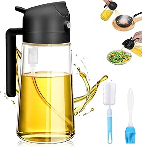 Botella Dispensadora de Aceite 2 en 1 para Cocina (1 pieza) – Dispensador y Pulverizador para Aceite, Ideal para Ensaladas, Carnes y Barbecue – Color Negro