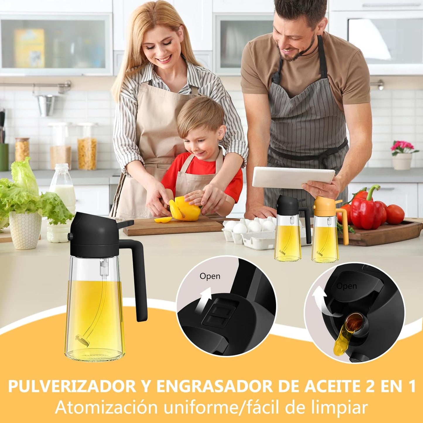 Botella Dispensadora de Aceite 2 en 1 para Cocina (1 pieza) – Dispensador y Pulverizador para Aceite, Ideal para Ensaladas, Carnes y Barbecue – Color Negro
