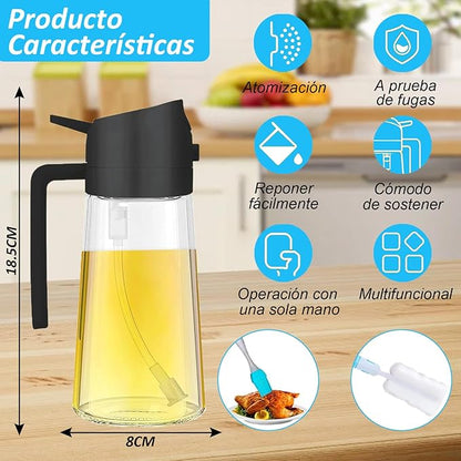 Botella Dispensadora de Aceite 2 en 1 para Cocina (1 pieza) – Dispensador y Pulverizador para Aceite, Ideal para Ensaladas, Carnes y Barbecue – Color Negro