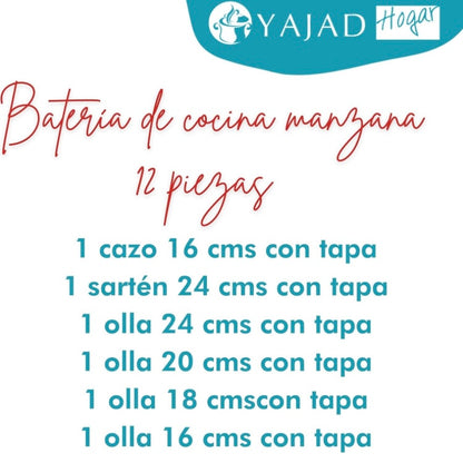 Batería de Cocina de Acero Inoxidable de 12 Piezas Rojo