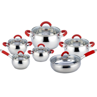 Batería de Cocina de Acero Inoxidable de 12 Piezas Rojo