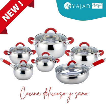 Batería de Cocina de Acero Inoxidable de 12 Piezas Rojo