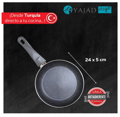 Juego de Sartenes de Mármol Antiadherentes Yajad Hogar Incluye Sárten 24 cms + Sárten de 30 cms + Wok de 30 cms