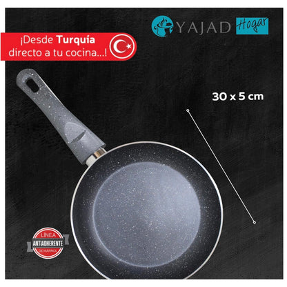 Juego de Sartenes de Mármol Antiadherentes Yajad Hogar Incluye Sárten 24 cms + Sárten de 30 cms + Wok de 30 cms