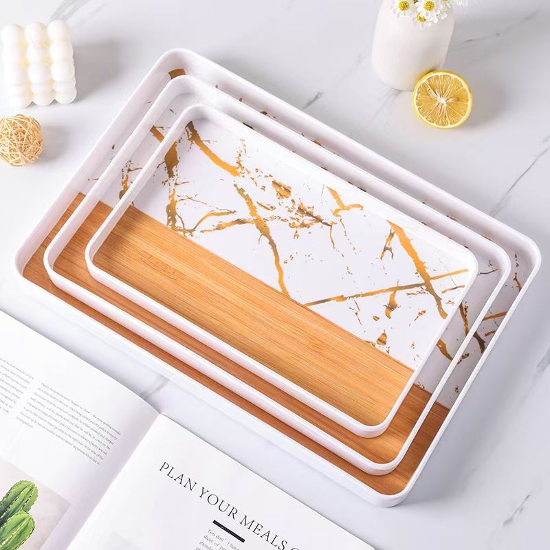 Set de charolas decorativas mármol blanco con dorado – vista 9