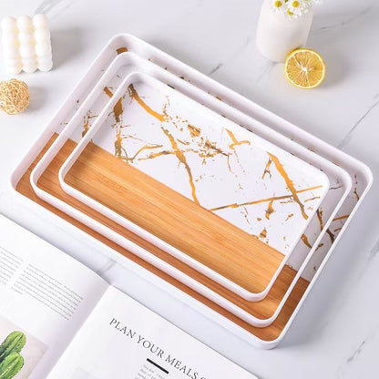 Set de charolas decorativas mármol blanco con dorado – vista 9