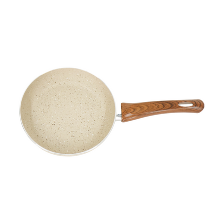 Yajad Hogar – Sartén Antiadherente de Mármol Color Beige Capuchino de Aluminio, 30 cm | Mango Ergonómico de Baquelita | Compatible con Estufas de Gas y Eléctricas | Libre de PFOA
