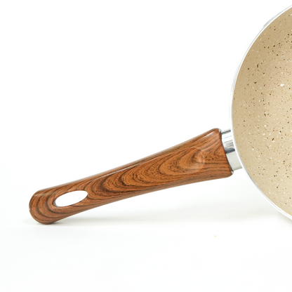 Juego de 4 Sartenes Antiadherentes de Mármol, Tamaños 20, 24, 28 y 30 cm, Color Beige Capuchino | Mango Ergonómico de Baquelita