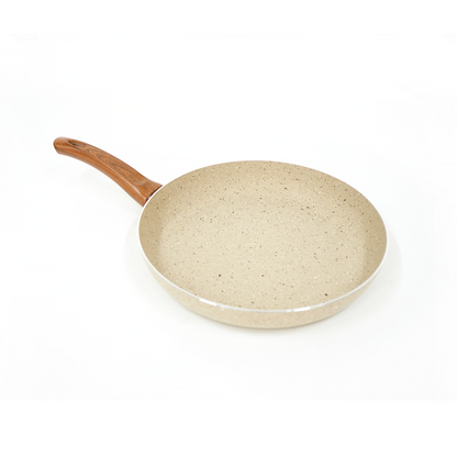 Yajad Hogar – Sartén Antiadherente de Mármol Color Beige Capuchino de Aluminio, 28 cm | Mango Ergonómico de Baquelita | Compatible con Estufas de Gas y Eléctricas | Libre de PFOA