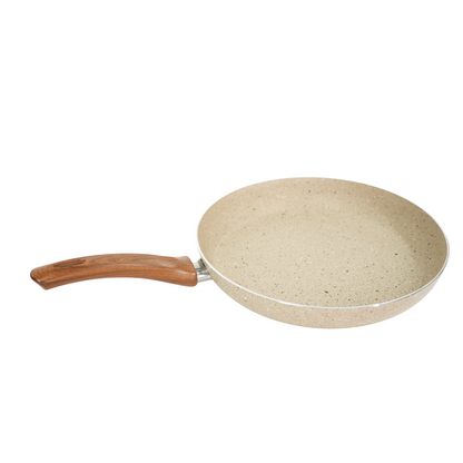 Yajad Hogar – Sartén Antiadherente de Mármol Color Beige Capuchino de Aluminio, 28 cm | Mango Ergonómico de Baquelita | Compatible con Estufas de Gas y Eléctricas | Libre de PFOA