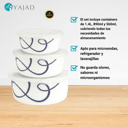 Set de Contenedores Herméticos de vidrio opal con Tapas de Alta Calidad, Capacidades Variadas para Almacenamiento de Alimentos (6 piezas)